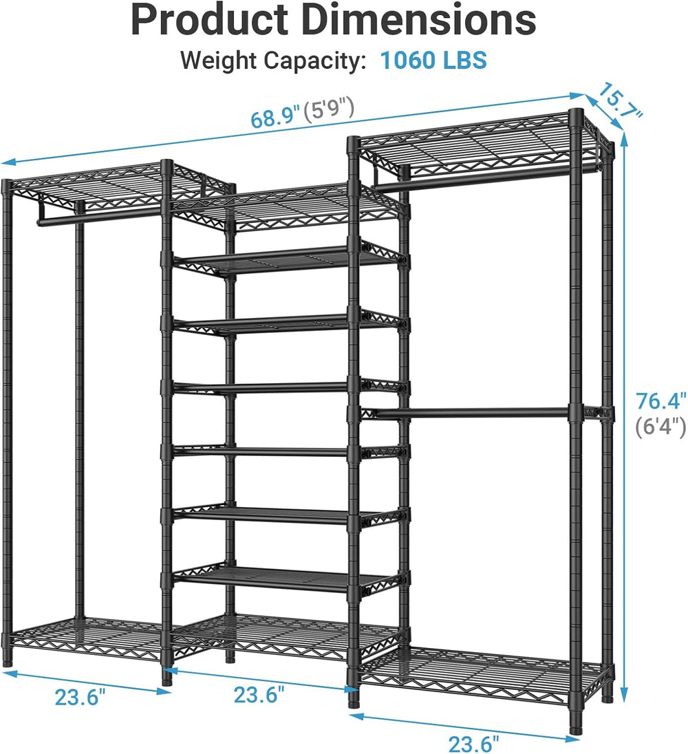 VIPEK S3 Heavy Duty Garment Rack with 8-Tier Shoe Rack, Black