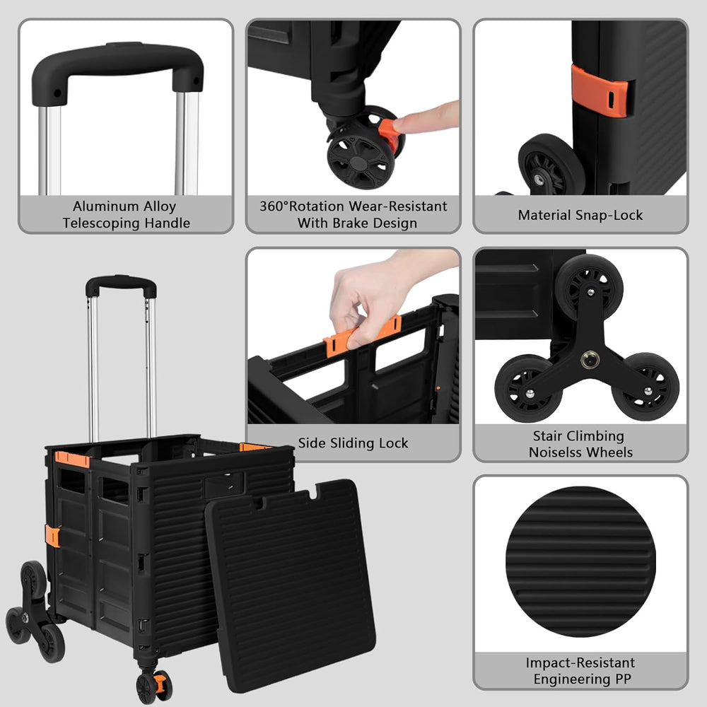 FELICON SELORSS Folding Utility Climber Cart Portable Rolling Crate-Black