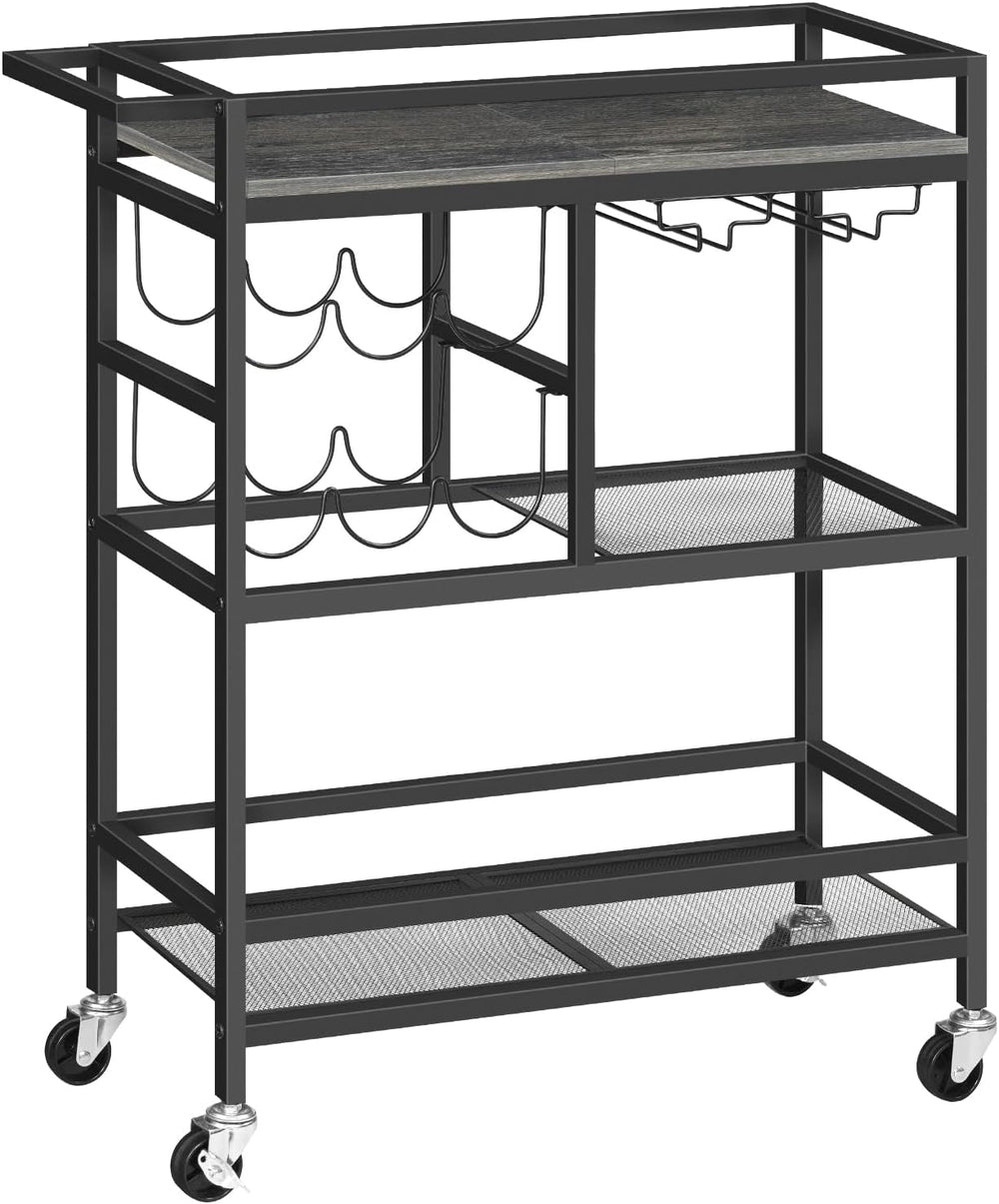 MAHANCRIS Bar Cart for Home, 3-Tier Serving Cart with Wheels and Handle, Beve...