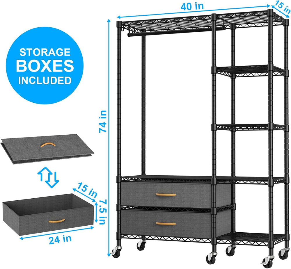 Ulif F3R Heavy Duty Clothes Rack（With Lockable Wheels）Freestanding Clothing R...