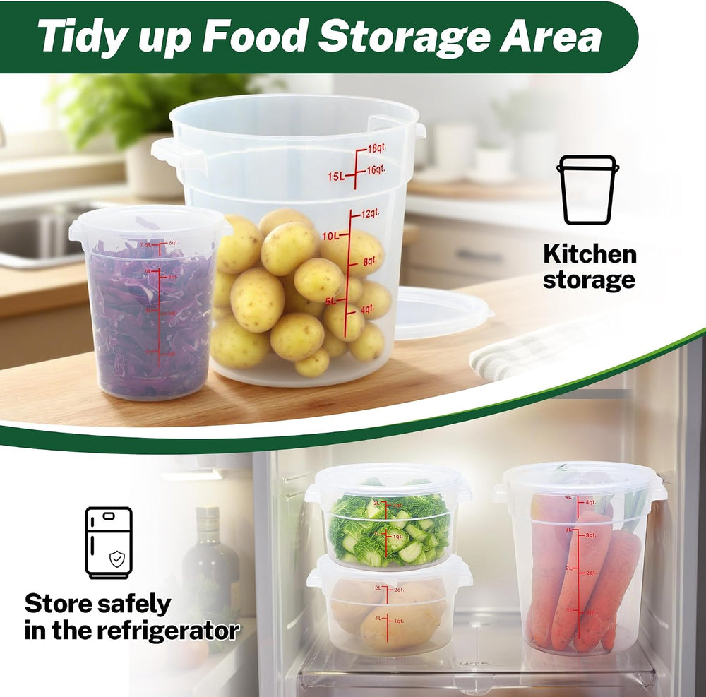 4 Pack 22 Qt Round Food Storage Containers with Lids, Translucent