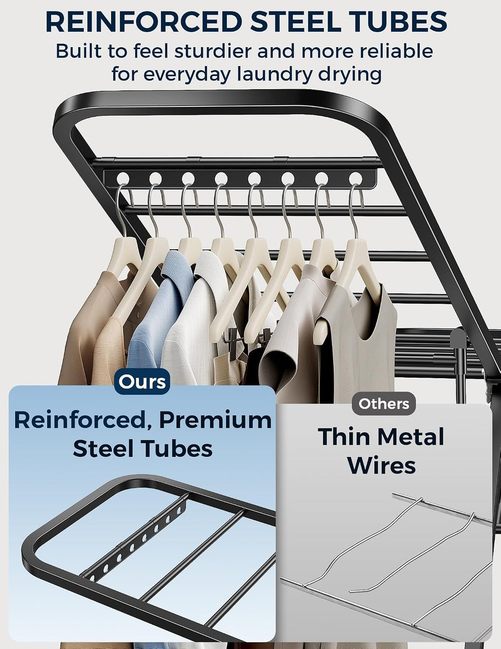 Clothes Drying Rack, Foldable Laundry Drying Rack with Reinforced Steel Tubes...