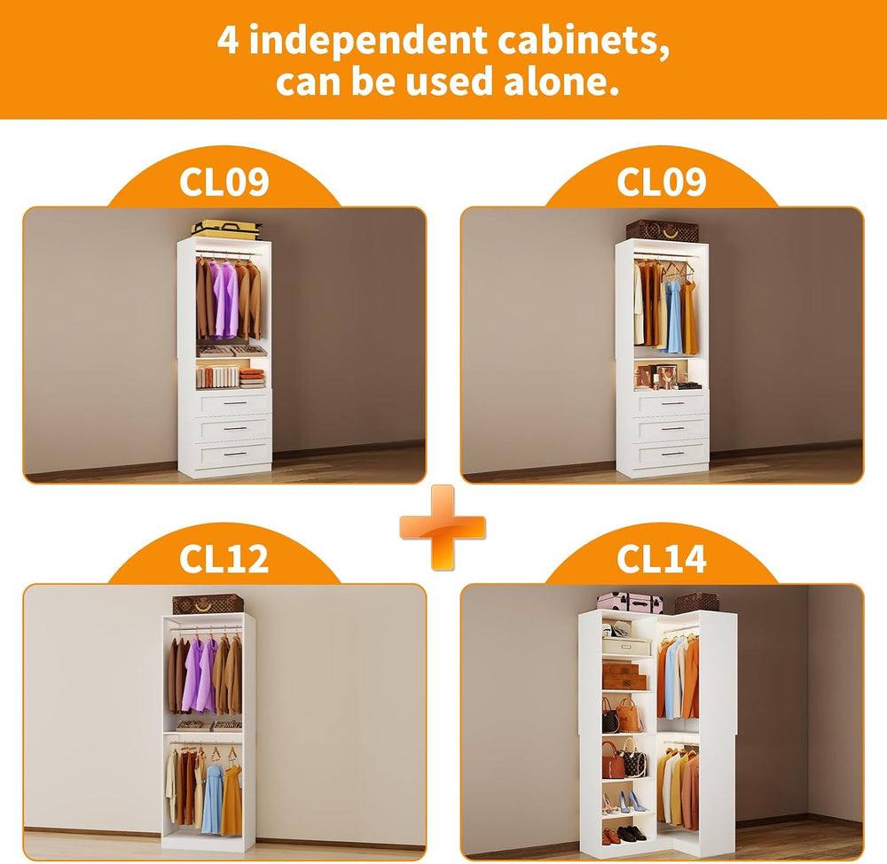 Closet System with 6 Drawers, Corner Closet Organizer Systems with 8 Shelves ...