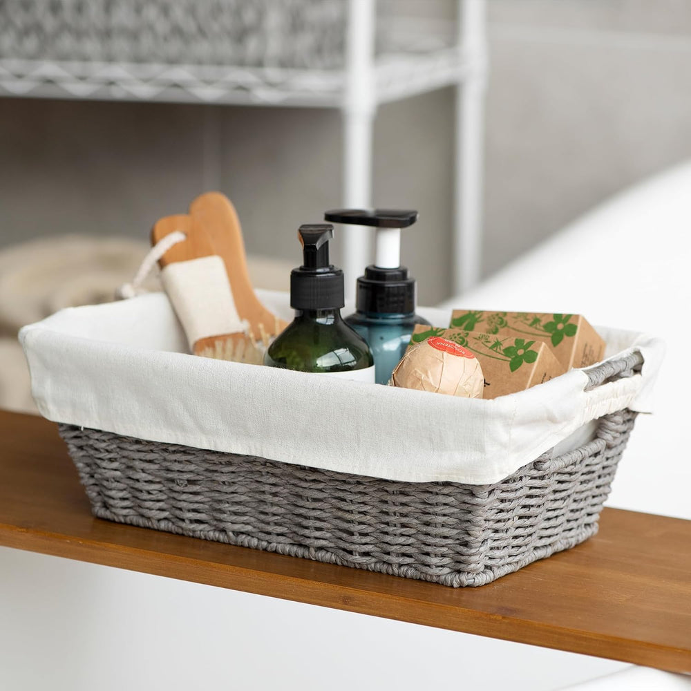 Round Wicker Storage Baskets with Liners and Handles, 2 Pack, Grey
