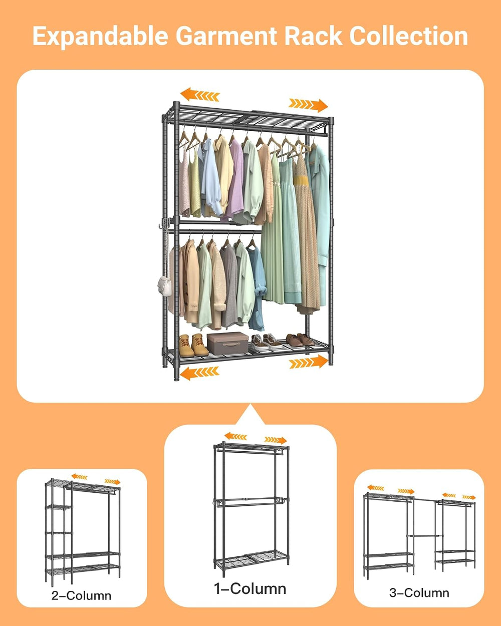 Expandable Closet Organizer System Adjustable Clothing Rack with Shelves