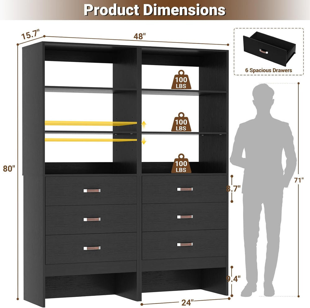 Armocity 4FT Closet System with Leather Handles, 48" Walk-in Closets Sto...
