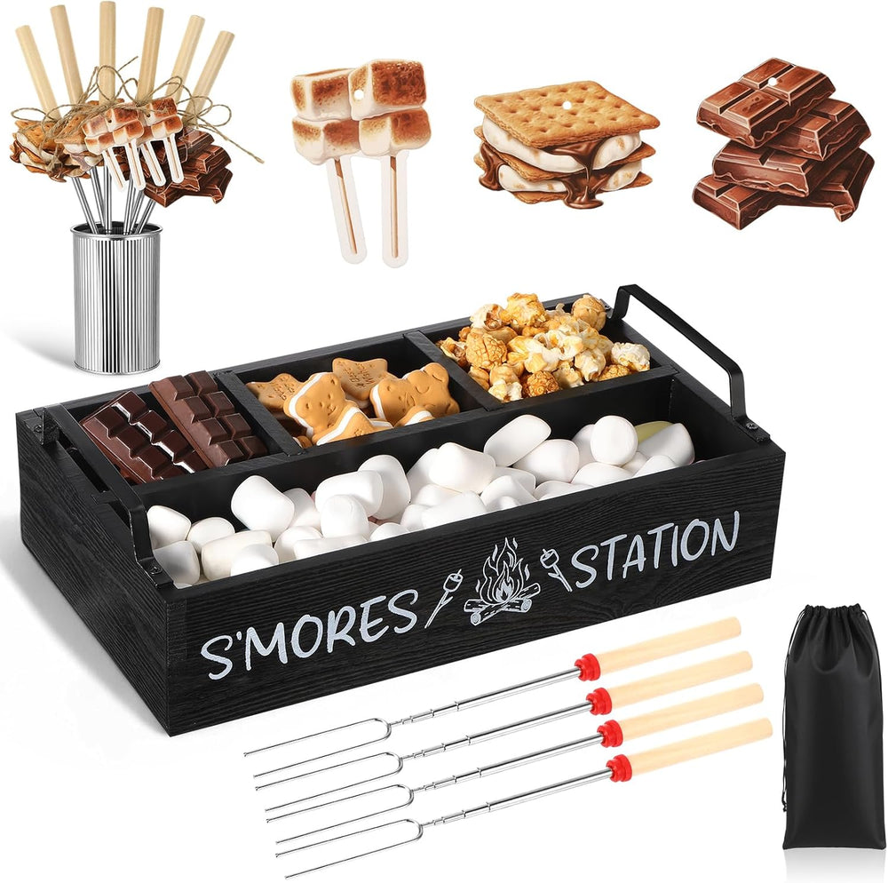 Reallnaive 35 Pcs Smores Station Box Farmhouse, Flame Pattern, Black