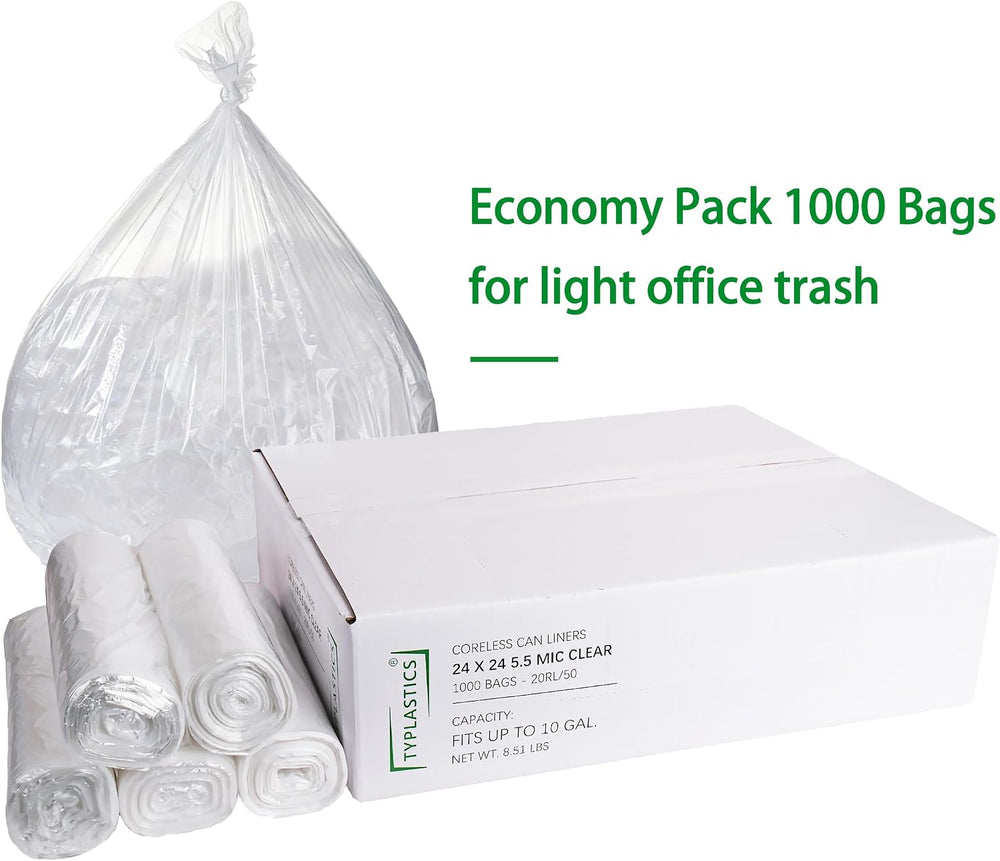 TYPLASTICS 7-10 Gallon Trash Can Liners - Wholesale 1000 Count Trash Bags