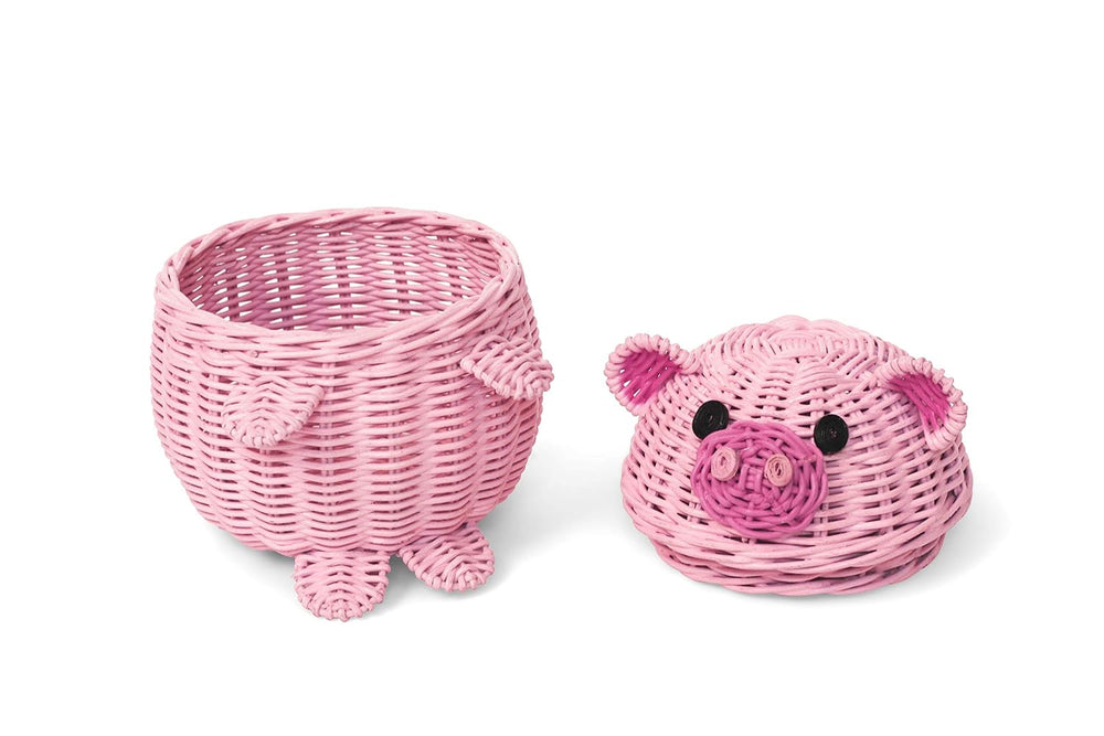 G6 COLLECTION Pig Rattan Storage Basket With Lid Decorative Bin Home Decor Ha...