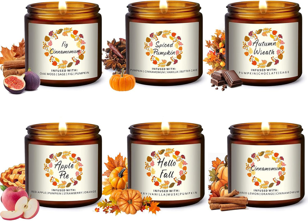 Fall Candles Gifts Set 6 Pack Soy Wax Scented Candle 27 OZ 200 Hrs Burn,Scent...