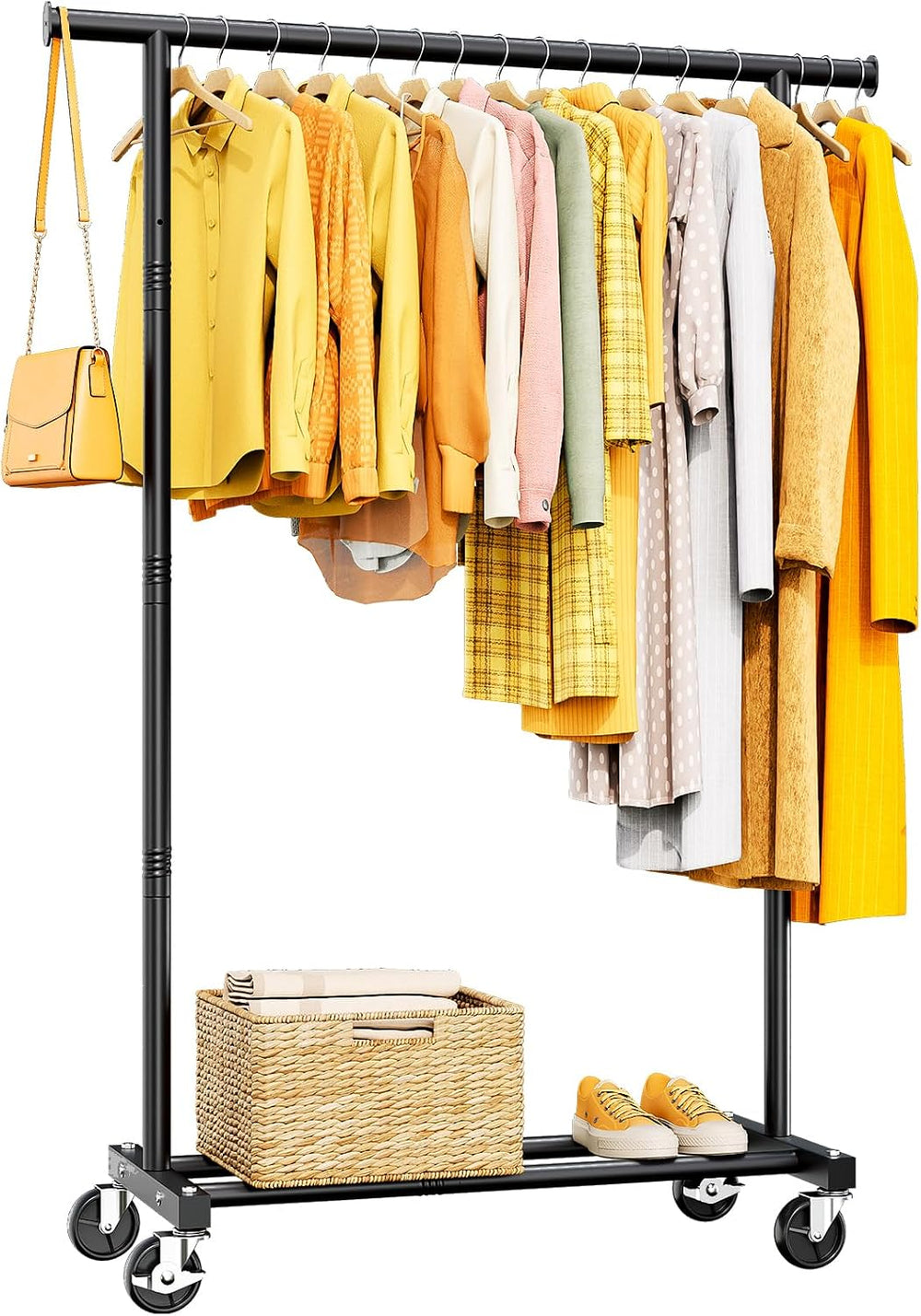 Clothes Rack, Rolling Clothing Rack for Hanging Clothes, Metal Garment Rack