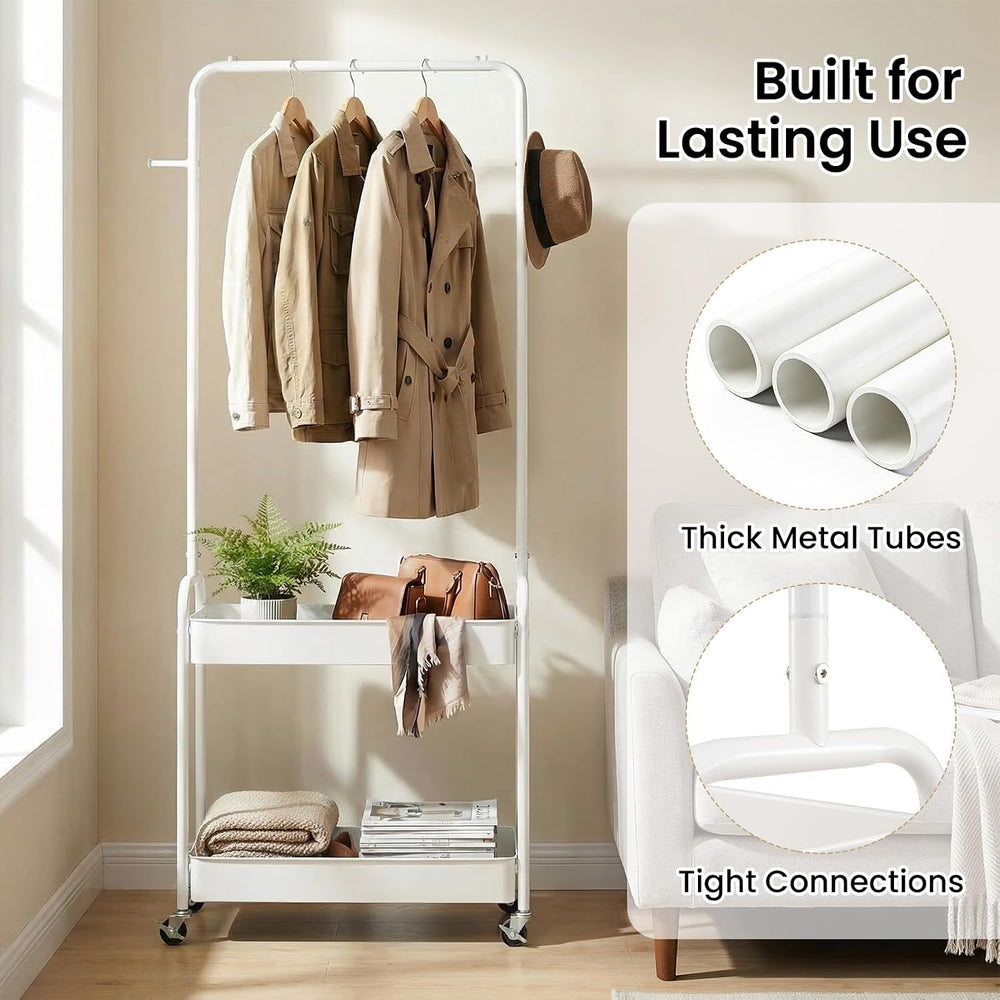 LDAILY Small Rolling Clothes Rack, Heavy Duty Clothing Rack with 2 Baskets, 4...
