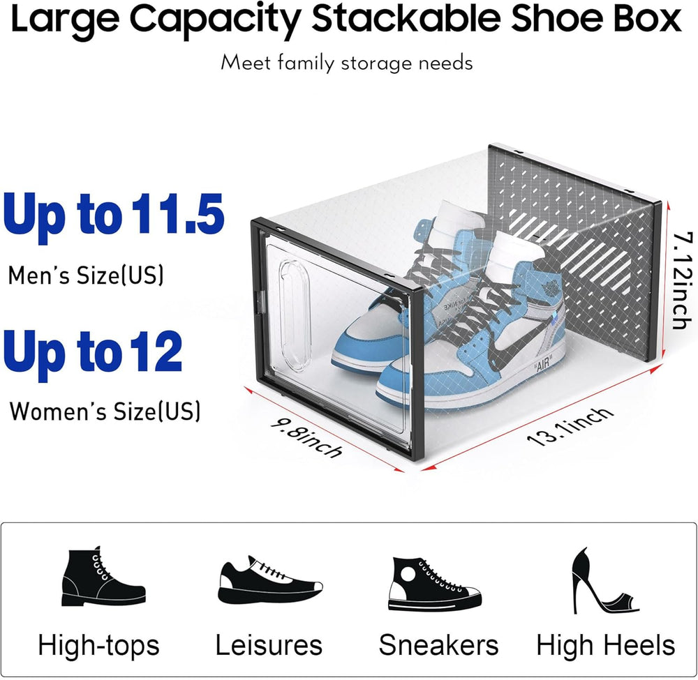 eWonLife X-Large Shoe Boxes with Magnetic Door, 12-Pack Stackable Shoes Stora...