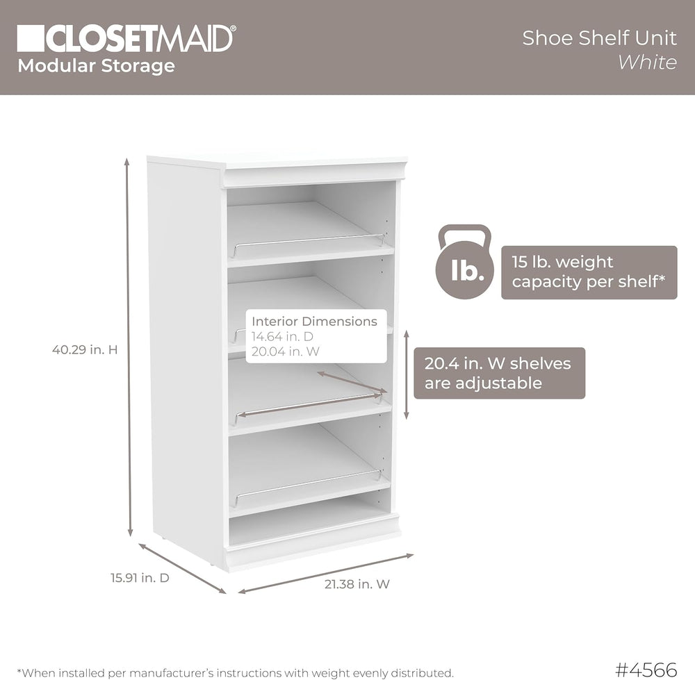 ClosetMaid Modular Storage Shelf Unit with Angled Shoe Shelves, White