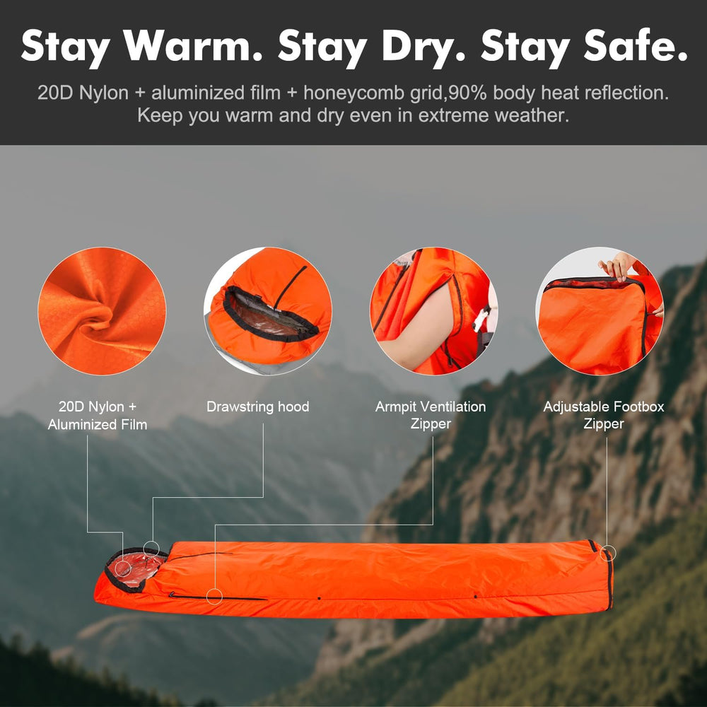 Emergency Sleeping Bag Thermal Bivvy, Lightweight Survival Sleeping Bags Ther...