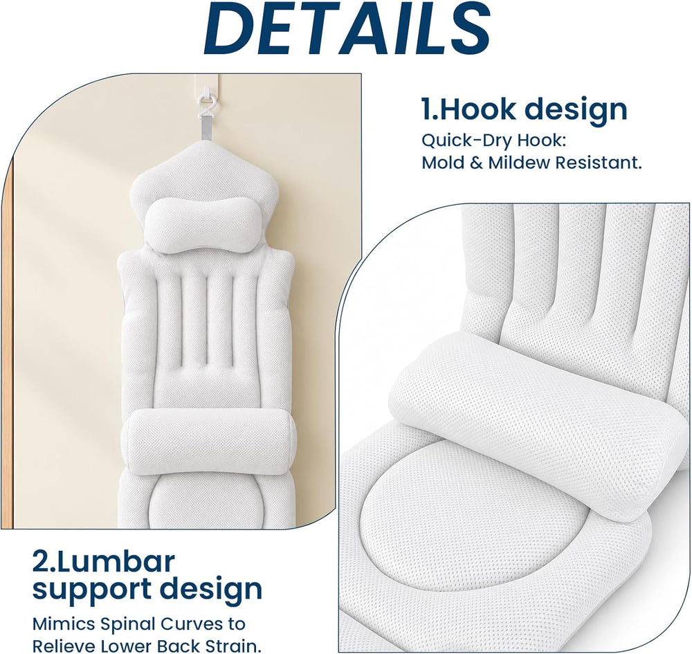 Bath Pillow for Tub, 5D Air Mesh Bathtub Pillow (White)
