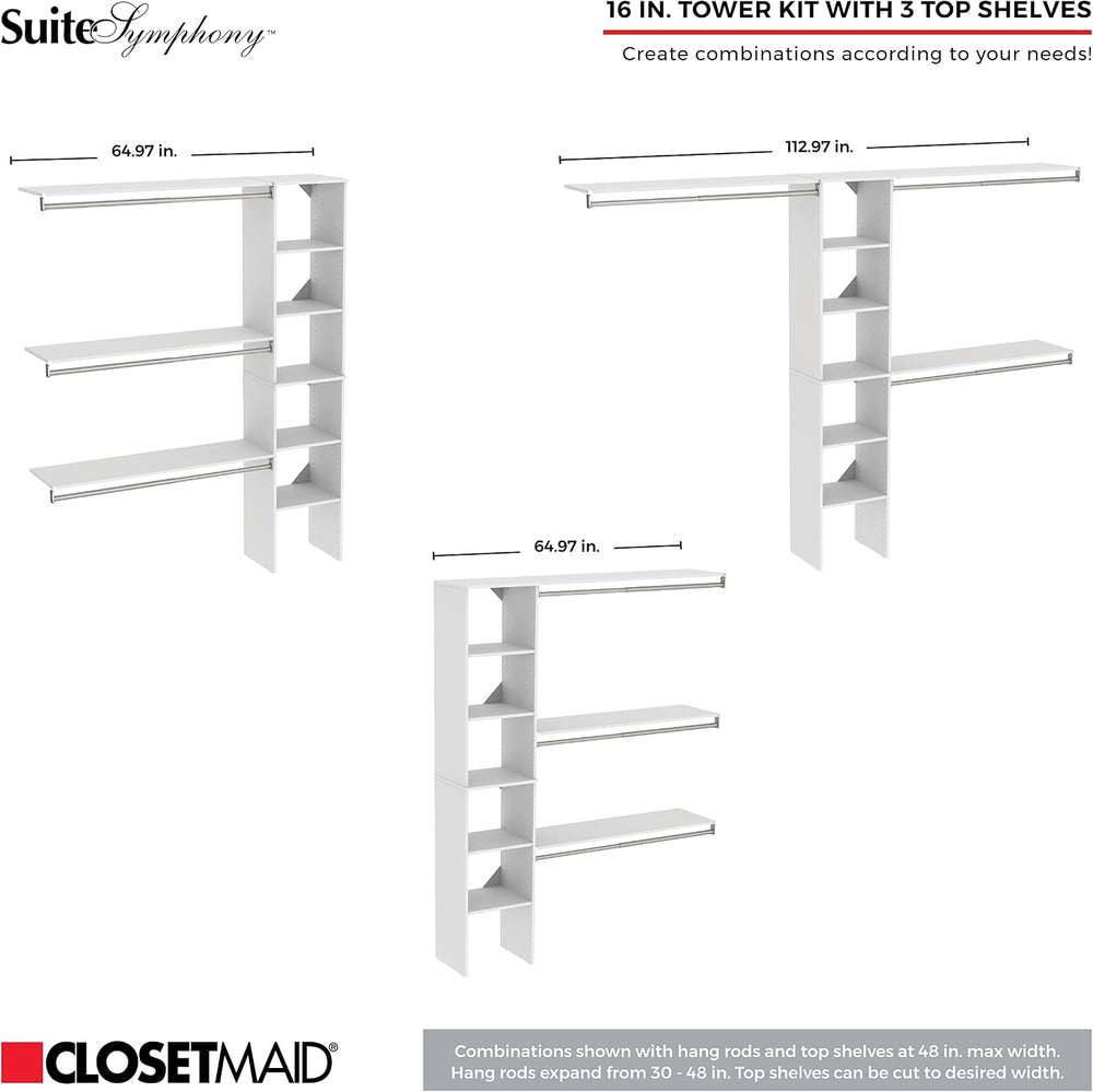 ClosetMaid SuiteSymphony Wood Closet Organizer Kit with Tower, 3 Hang Rods, T...