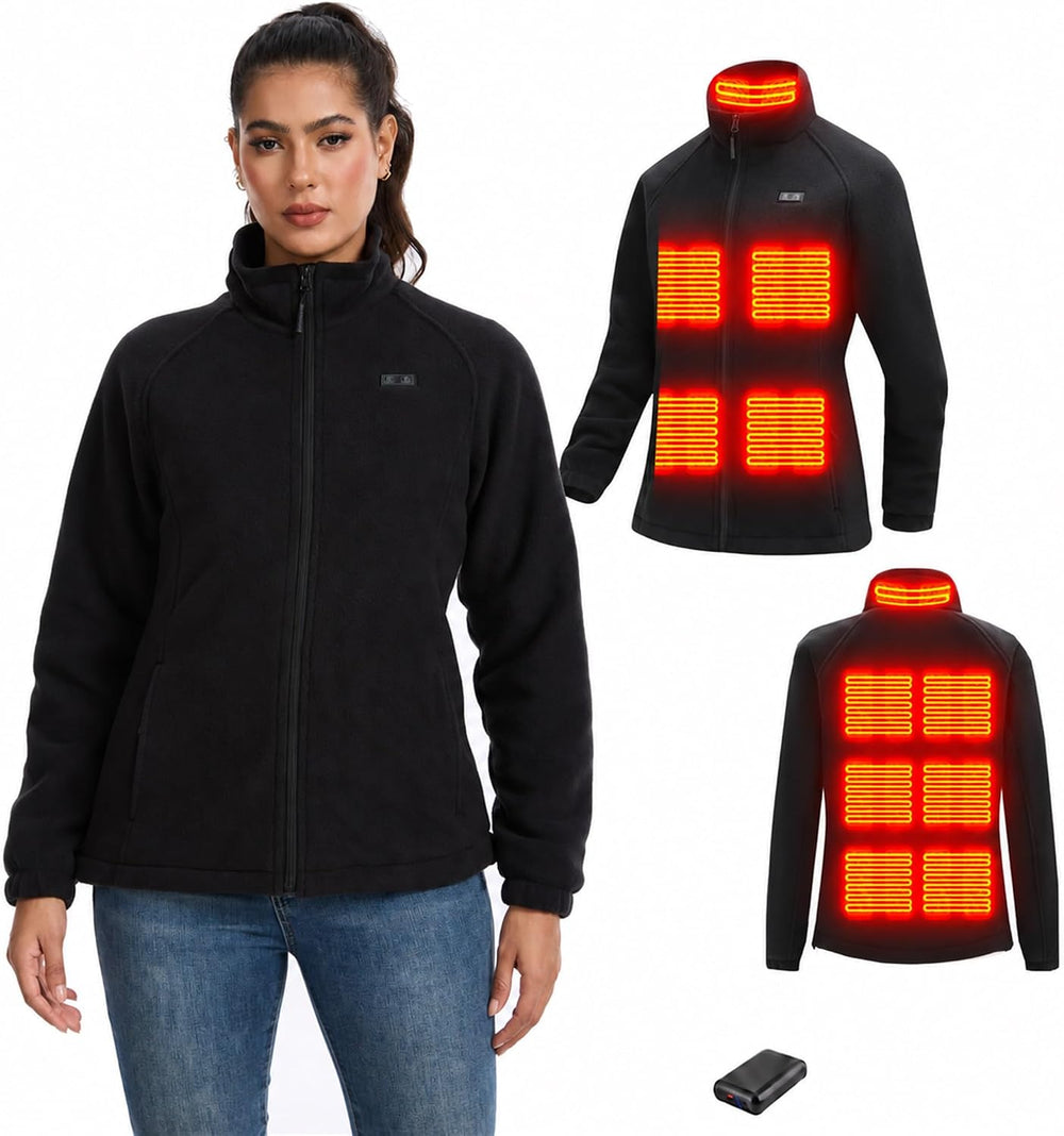 Women's Heated Jacket with Battery Pack Included,11-Zone Heated Fleece Coat