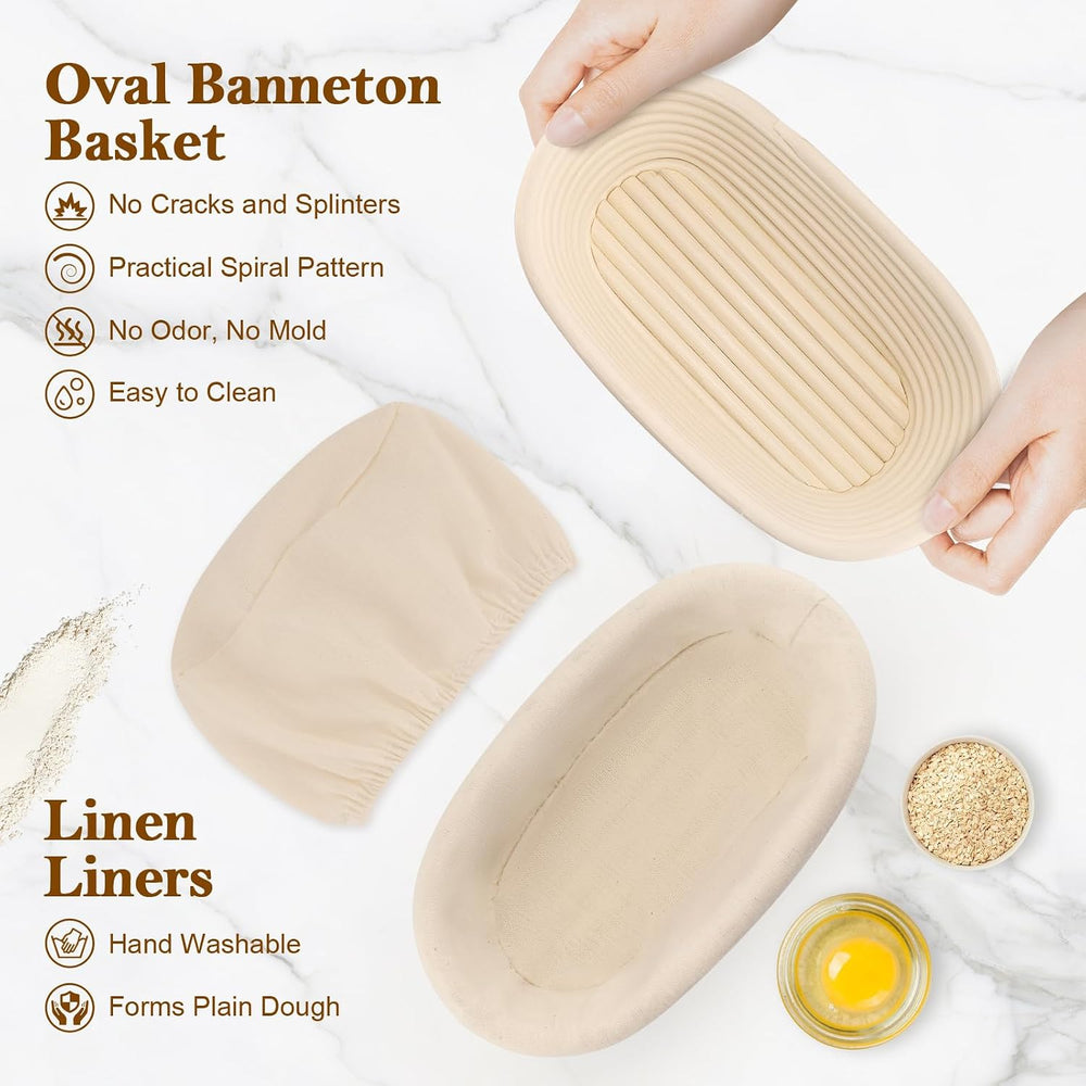 6 Pack 10 Inch Oval Banneton Bread Proofing Basket, Rattan Sourdough Bread Ba...