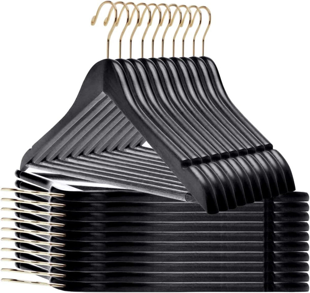 Quality Black Wooden Hangers - Slightly Curved Hanger Set of 20-Pack - Solid ...