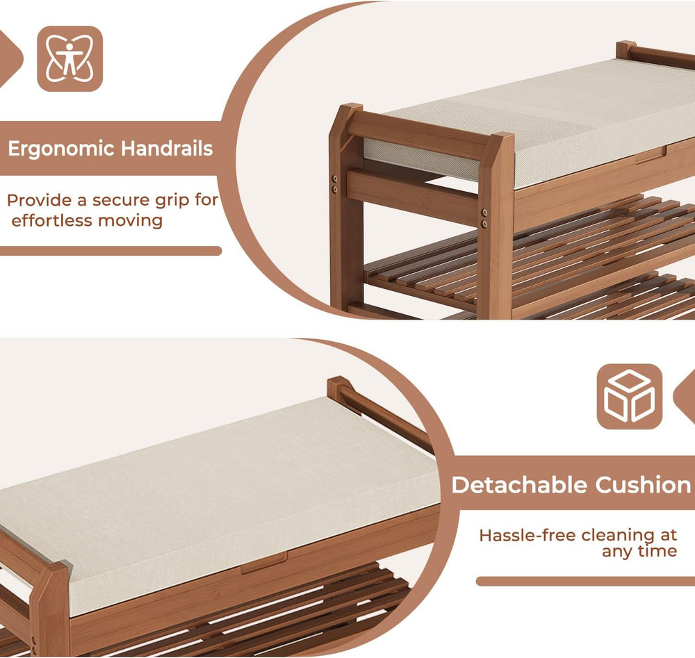 27.6" Shoe Rack Bench with Coat Rack, 2-Tier Entryway Storage Bench