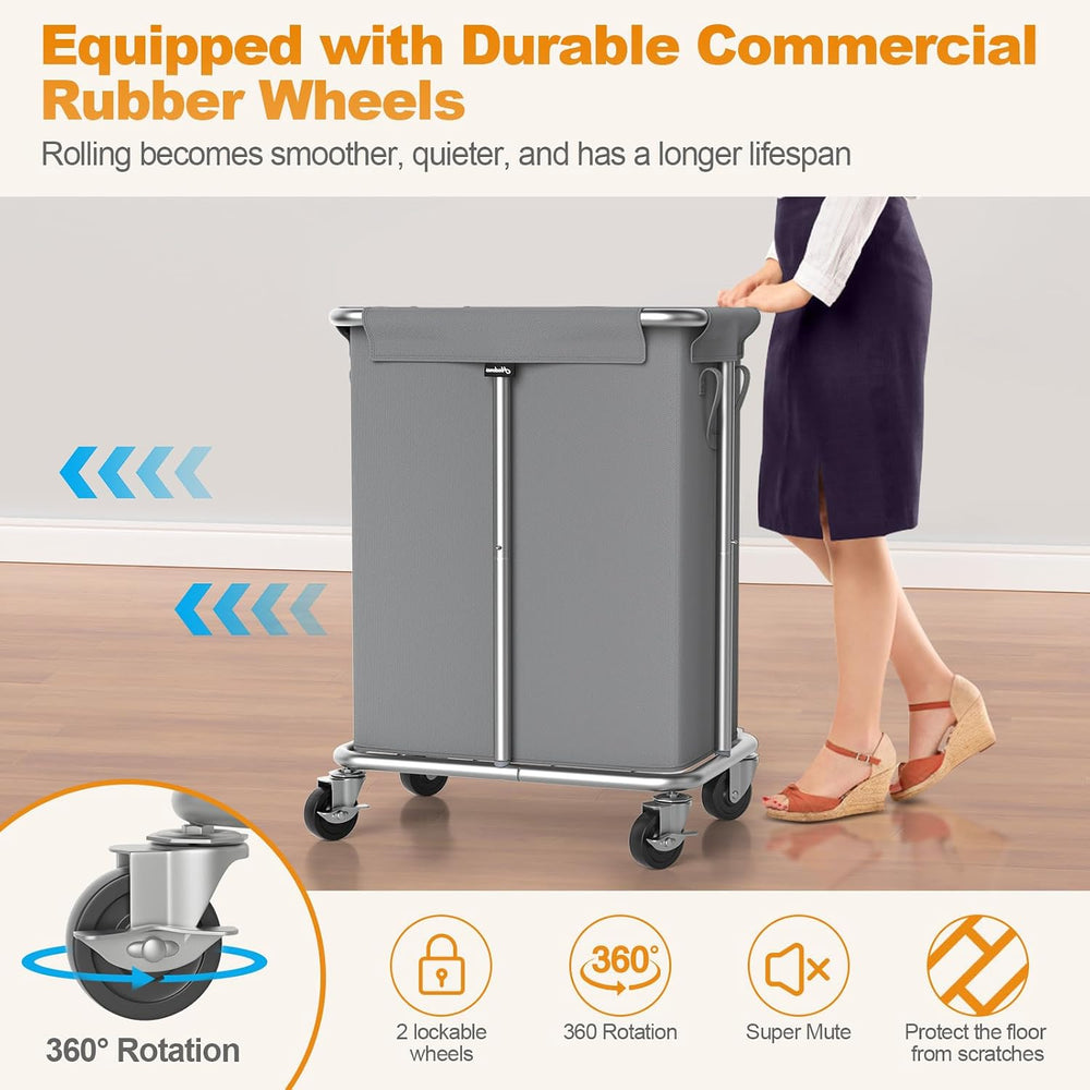 Laundry Basket with Wheels, Rolling Laundry Hamper, 46 Gallons (170L), Remova...