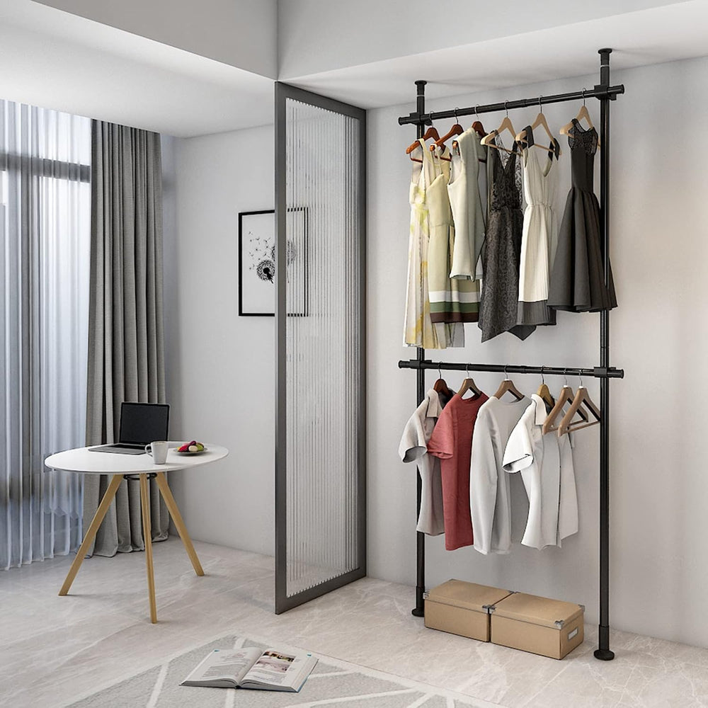 2 Tier Floor Ceiling Laundry Drying Rack, Metal Industrial Pipe Clothes Rack,...