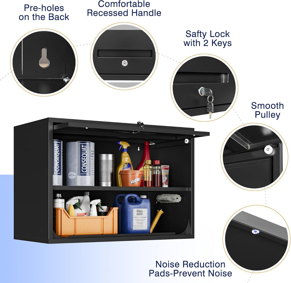 Yizosh Metal Garage Wall Cabinet with Doors and Shelves, Wall Mounted Metal S...