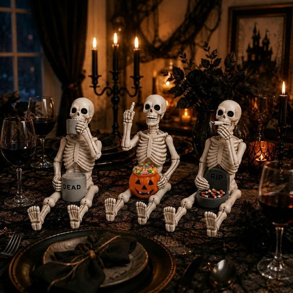 Halloween Skeleton Statues, Set of 3 Funny Skeleton Shelf Sitters