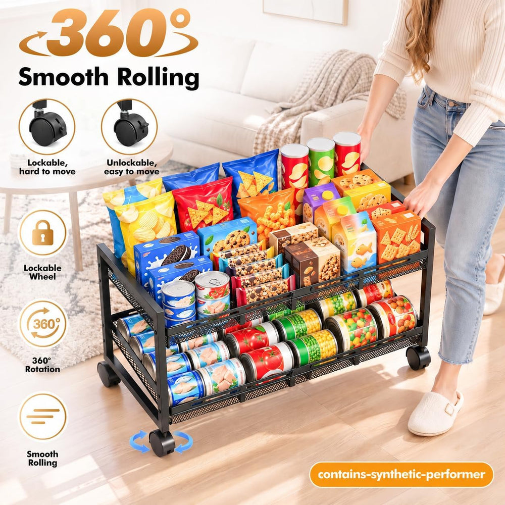 Upgrade 2-Tier Expandable Rolling Pantry Storage Cart with Wheels Tilt‑Mode