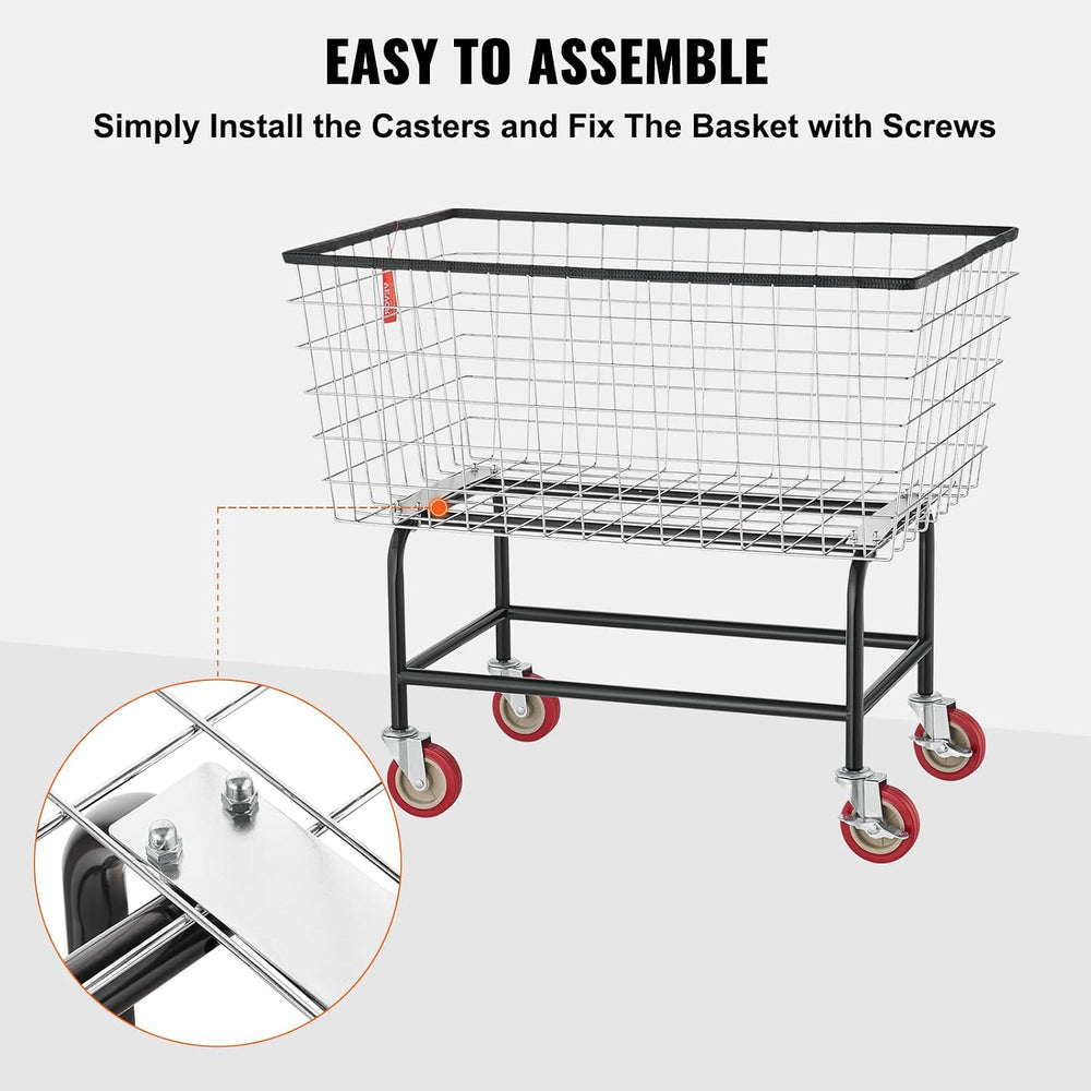 VEVOR Wire Laundry Cart, 3.8Bushel Wire Laundry Basket with Wheels, 32.5'...