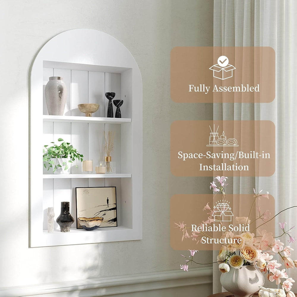 14'' x 24'' Arched Recessed Medicine Cabinet, Solid Wood Nich...