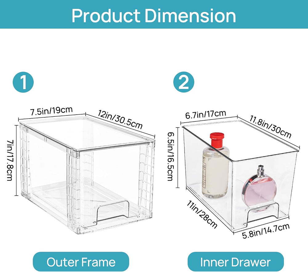 Vtopmart 2 Pack Large Stackable Storage Drawers, Clear