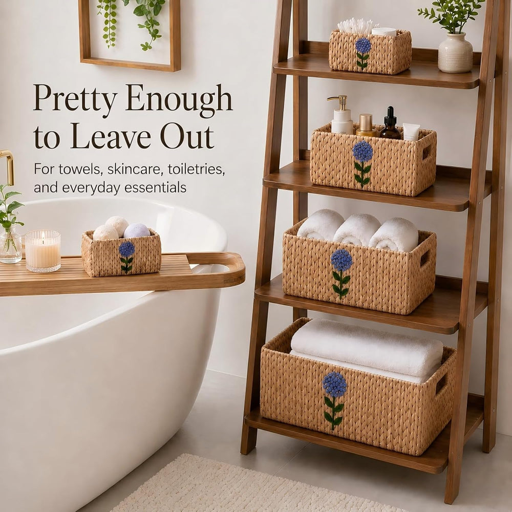 Water Hyacinth Woven Decorative Baskets - Pantry Organizers and Storage | Set...