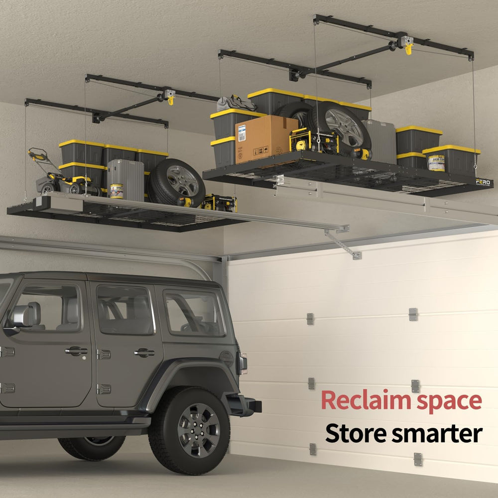 Garage Ceiling Storage Racks – 4x8 FT Overhead Garage Storage Rack with Safet...