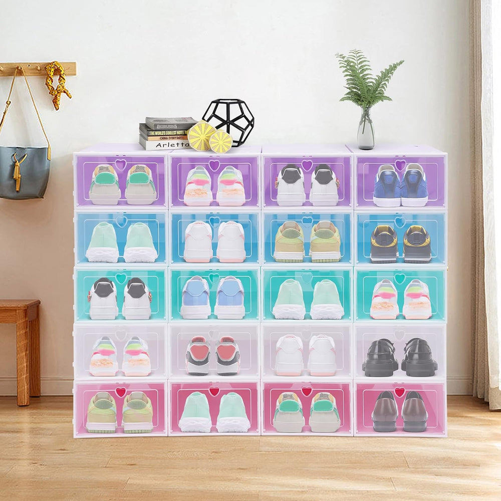 20 Pack Shoe Storage Box, Stackable Clear Plastic Shoes Organizer for Closet,...