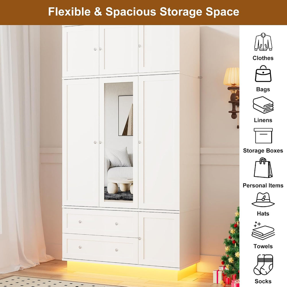 92.2" Tall Armoire Wardrobe Closet with Mirror & Motion Sensor Light...