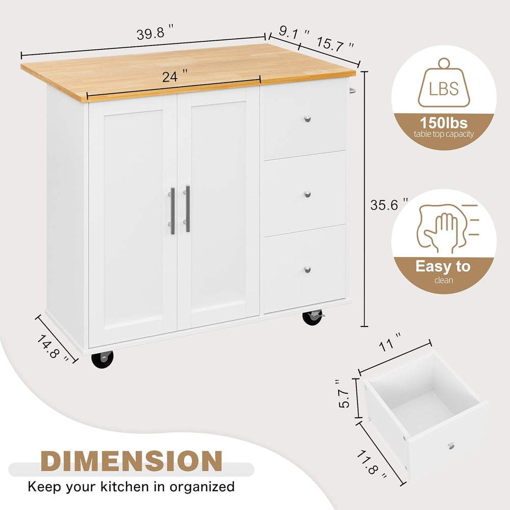 Shintenchi Kitchen Island w/Dropleaf Rolling Kitchen Table w/Seating