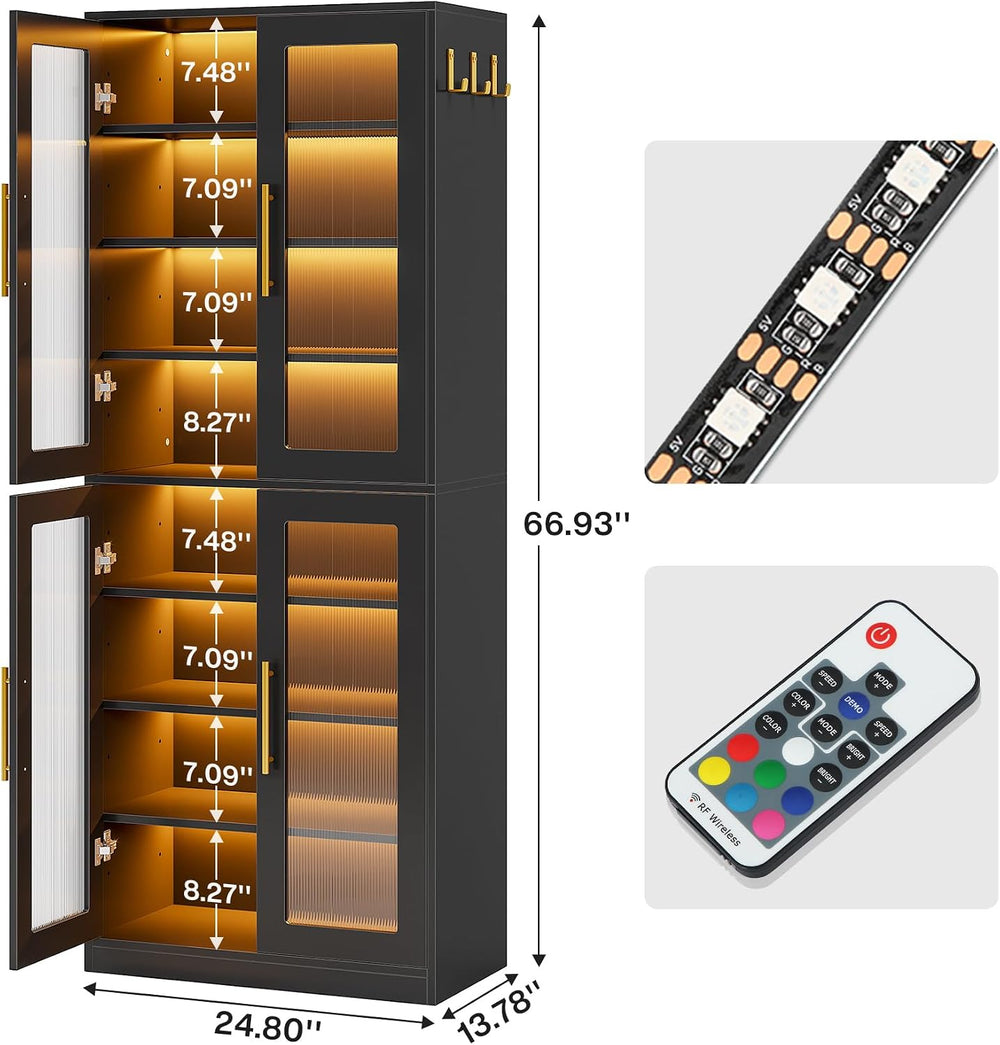 Tribesigns Black Shoe Storage Cabinet with Acrylic Doors and LED Lights, 8-Ti...