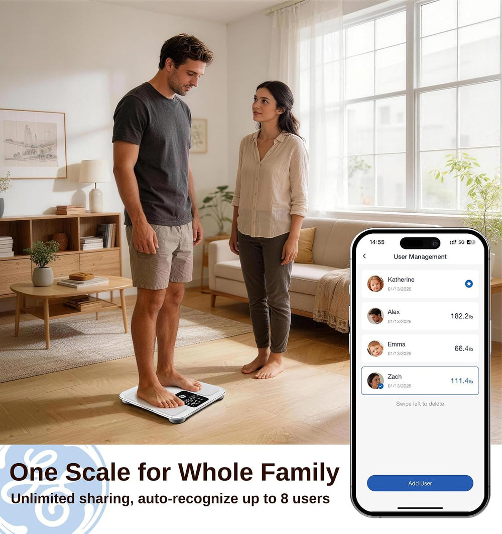 GE Smart Scale for Body Weight: Body Fat, BMI, 3-in-1 LED Display, 11-inch