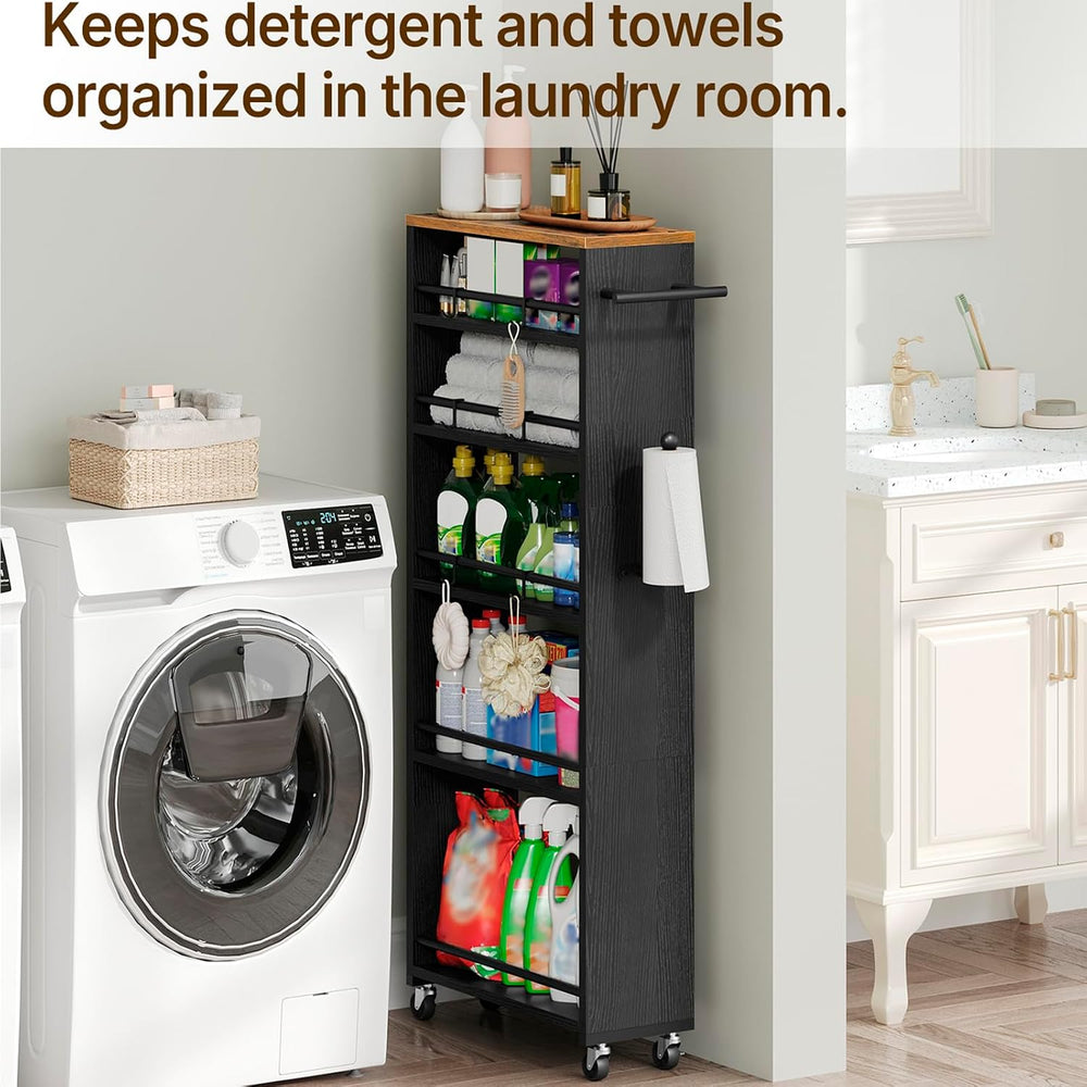 YATINEY 6 Tier Slim Storage Cart, Narrow Kitchen Cart with Wheels, Rolling Ut...