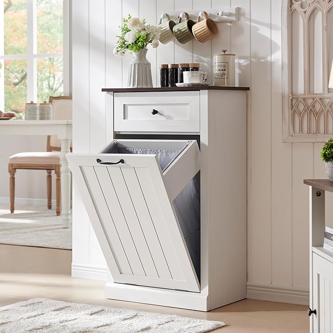 Tilt Out Laundry Hamper Cabinet, 10 Gallon Farmhouse Trash Can Cabinet