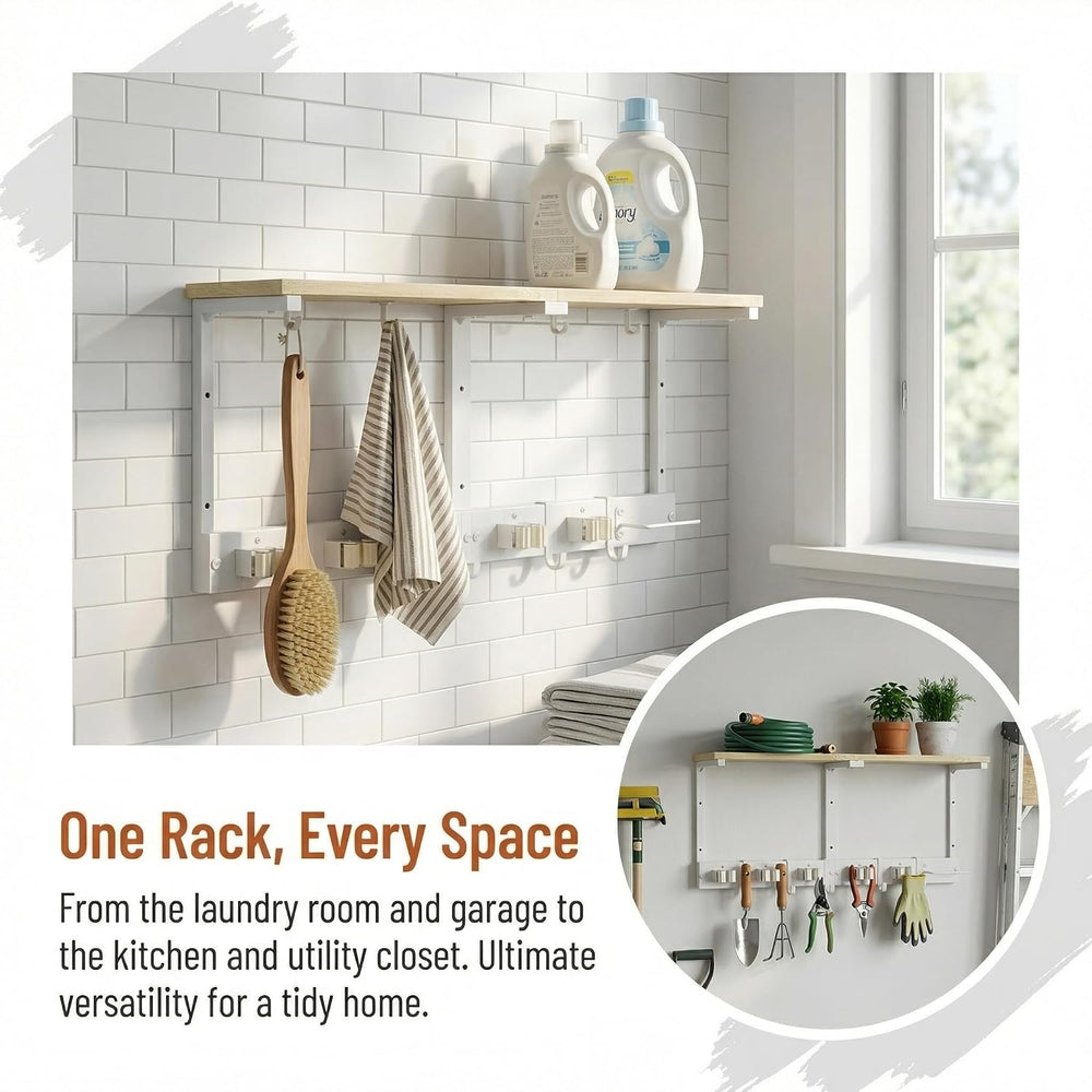 Upgraded Broom Holder Wall Mount with Shelf, Mop and Broom Organizer Wall Han...