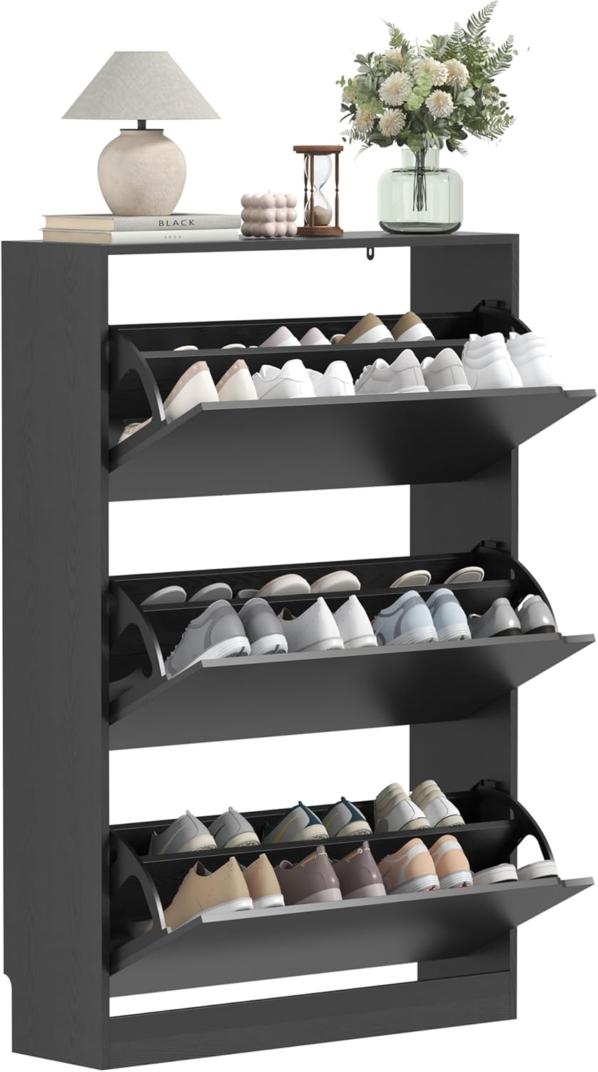 Wodeer Narrow Shoe Cabinet for Entryway, Slim Shoe Storage Cabinet with 3 Fli...
