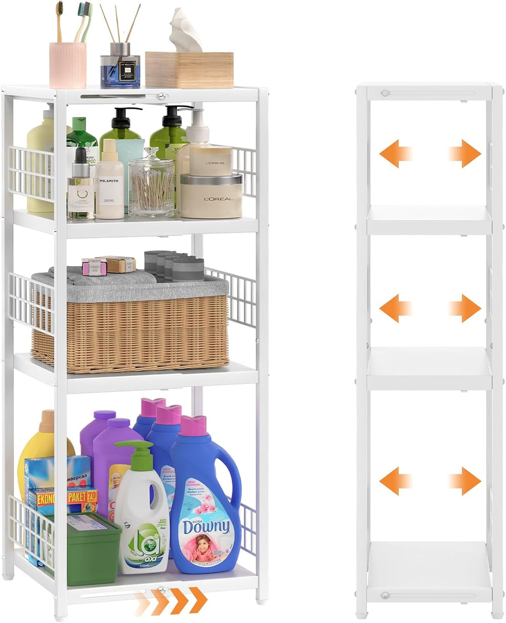 4 Tier Expandable Slim Storage Shelf, Metal Shelving Unit for Bathroom Storag...