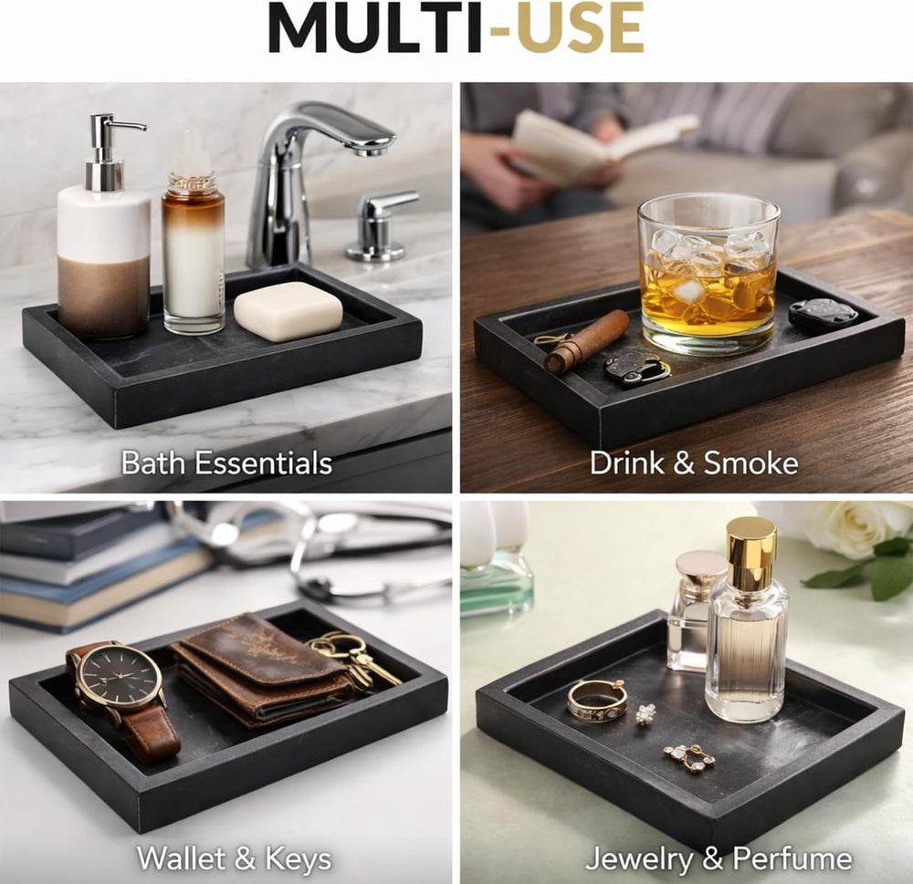 Natural Marble Tray, Black, 10" x 6", Rectangular