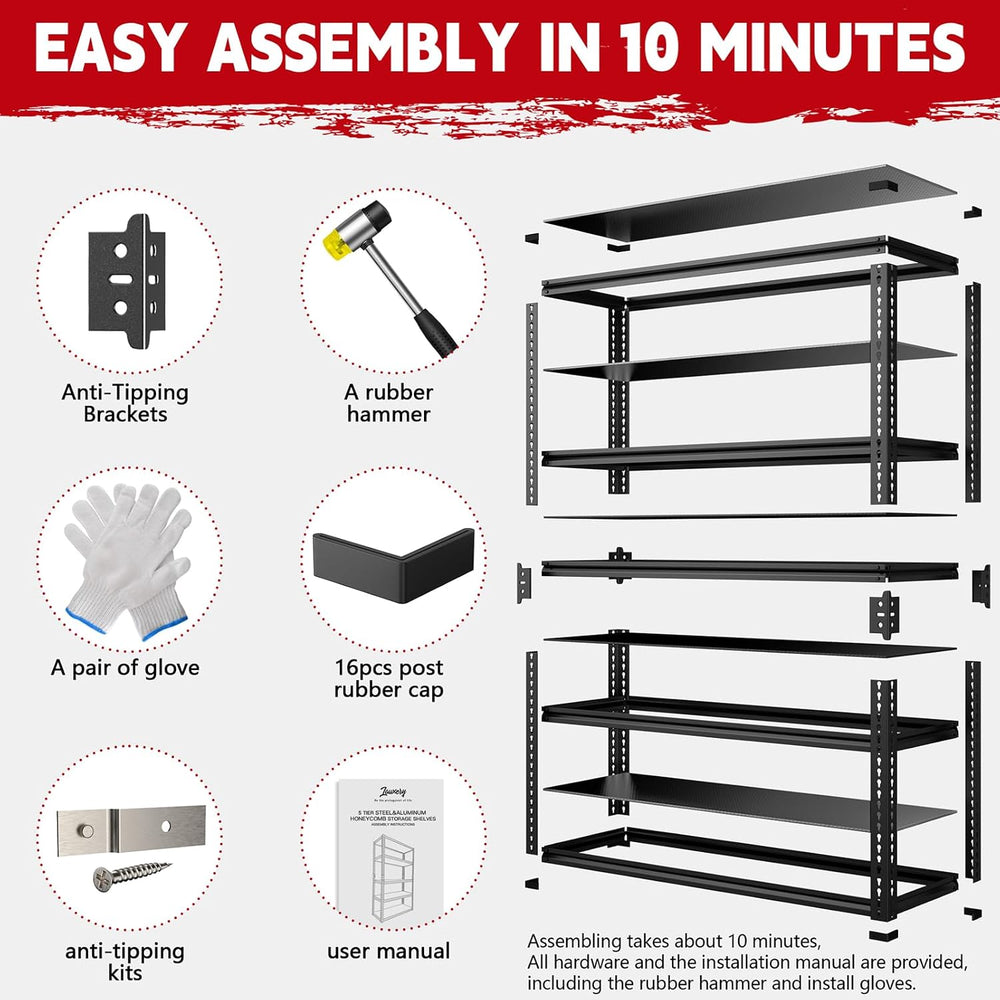 Lauxery 5-Tier Heavy Duty Garage Shelving, 48 x24 x72 in