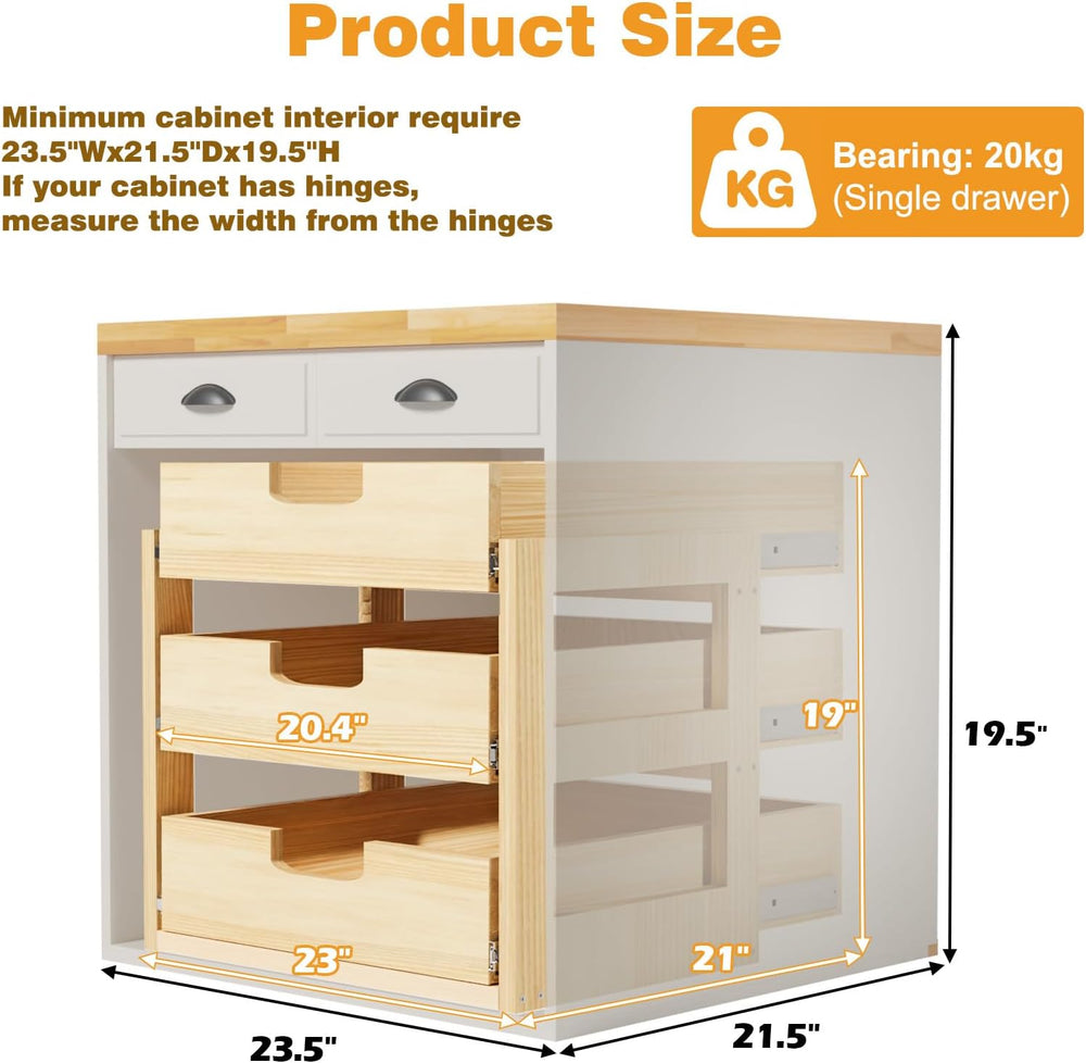 Pull Out Cabinet Organizer, 23''W×21''D Sliding Drawers for C...
