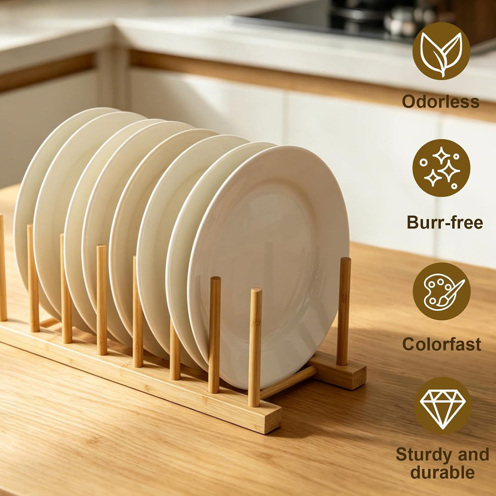 4 Pcs Cabinet Organizer Shelf and Bamboo Dish Drying Plate Rack, Kitchen Orga...