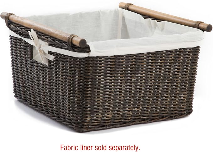 The Basket Lady Deep Pole Handle Wicker Storage Basket, 11.5 in L x 11.5 in W x